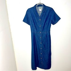Vintage 90s Denim Midi Dress Travelsmith Size 12 Medium Made in USA